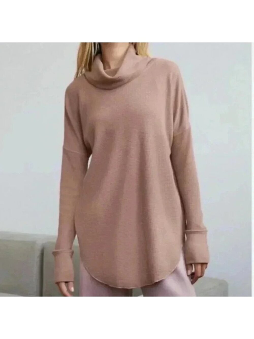 Babaton Thermal Cowlneck  Dusty rose pink/Taupe Size Small